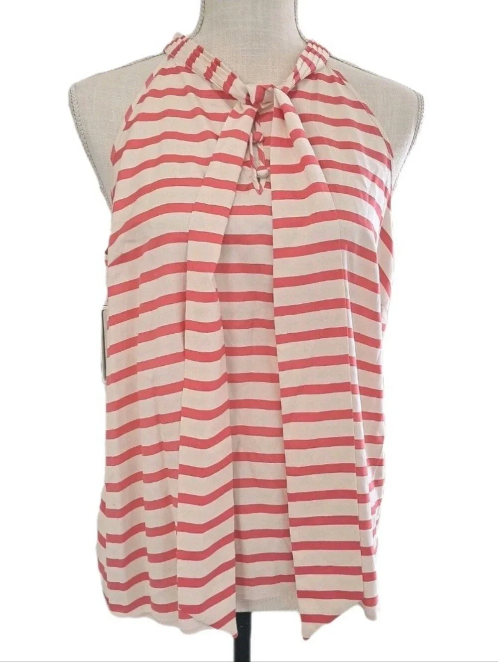 J. Crew 100% Silk Sleeveless Coral Bow Top